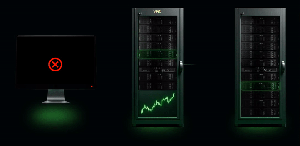 Como funciona um VPS - Animação mostrando a conexão entre seu PC, VPS e Broker